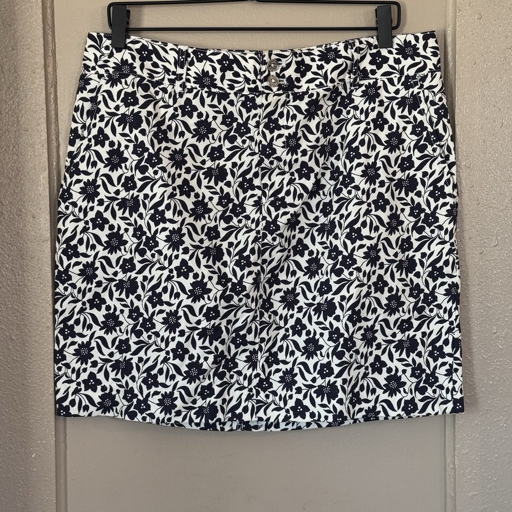 Chaps Women's Navy Blue White Floral 100% Cotton Straight Pencil Skirt Size 12